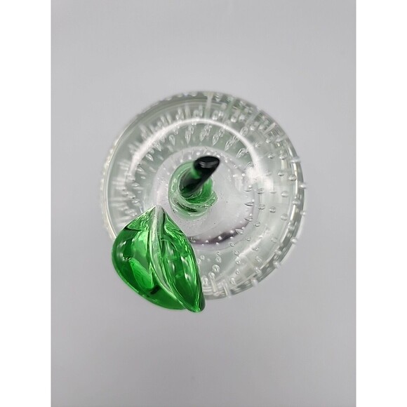 Art Glass Apple Bullicante Paperweight Clear Green Stem 4.5" Contolled Bubbles - Picture 5 of 12